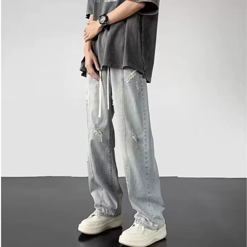 Thin denim jeans, trousers, gradient, loose straight fit