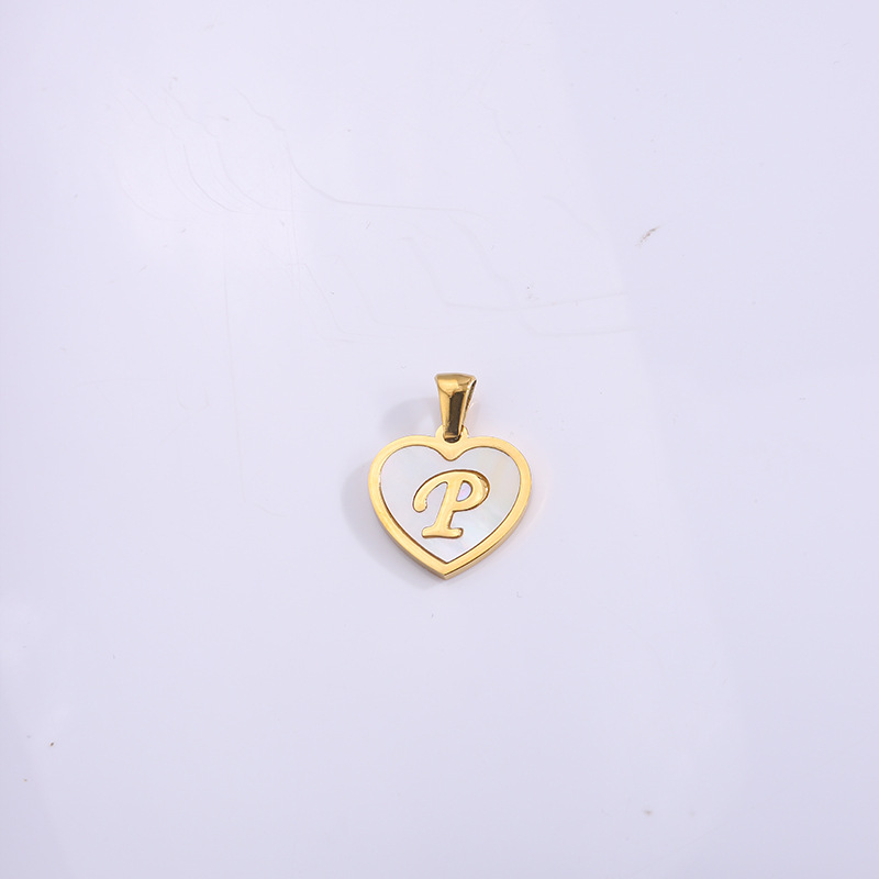 Nuevo colgante de corazón de melocotón de acero de titanio, accesorios de concha de letras inglesas, colgante pequeño, joyería de amor de bricolaje, collar a juego