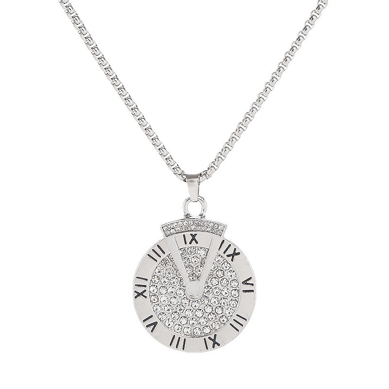 Roman Numeral Clock Pendant Necklace For Men And Women_voghion.com