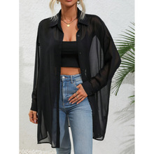 黑色半透明轻薄清爽长袖晒衬衫女