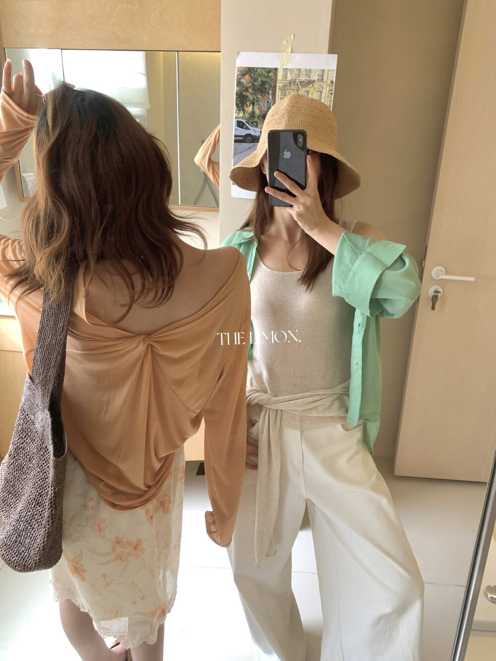 Áo thun nữ tay dài cổ V thiết kế xoắn nút, mặc hai kiểu, chống nắng, form rộng suông — màu hồng, màu cam, màu trắng, xanh lá cây chi tiết 8