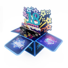 新品粘葱粉年龄高档霓虹灯跑车生日立体盒贺卡生日祝福通用跨境