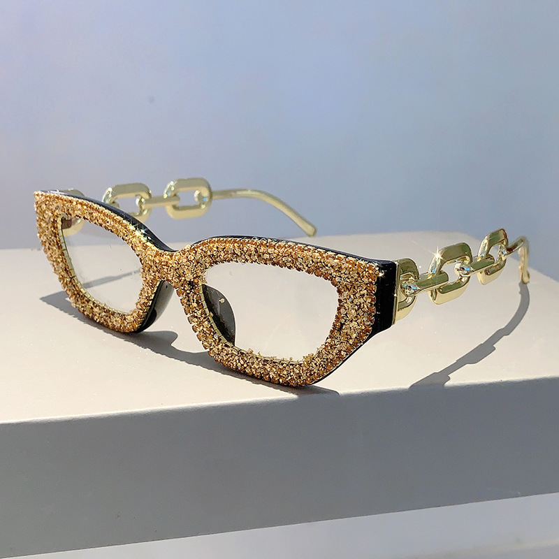 Nuovi occhiali alla moda con montatura piccola e diamanti incastonati, occhiali anti-blu versatili_voghion.com