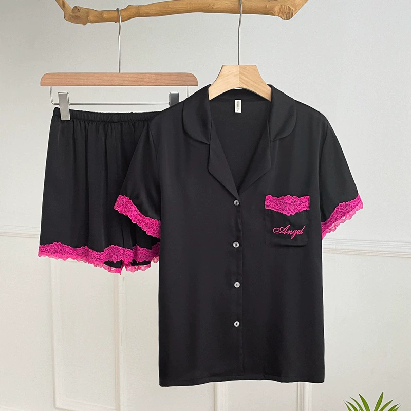 Пижама женская новая летняя ледяная шелковая кружева с короткими рукавами