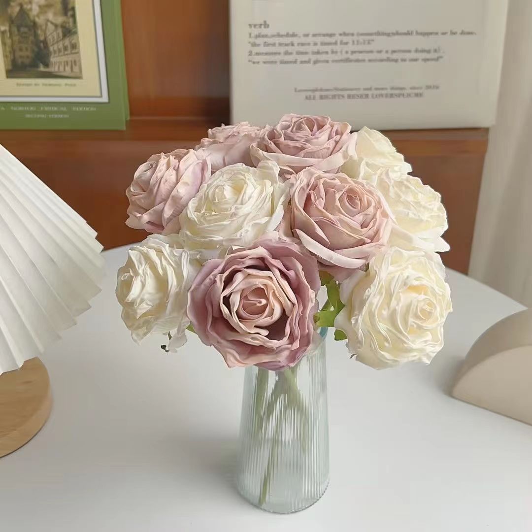 Ramo de rosas pequeñas de un solo tallo, flores de imitación secas, decoración multicolor, éxito de ventas transfronterizo