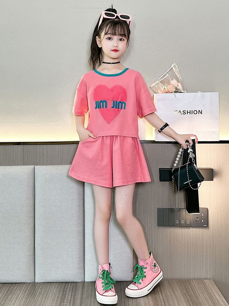 女童夏季套装2025新款洋气运动大童女装夏款儿童网红短袖t恤夏装