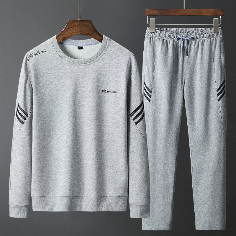 秋季男士棉质卫衣圆领套头套装2024新款时尚帅气刺绣休闲运动男装