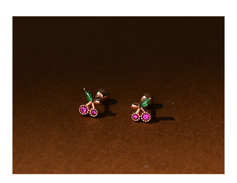 Simple Style Cherry Silver Plating Inlay Zircon Ear Studs 1 Piece