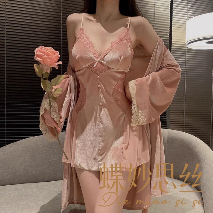 Butterfly Miaosi Sexy Pajamas Women's Autumn and Winter Pure Desire Lace Advanced Sense Sling Nightgown suit A565