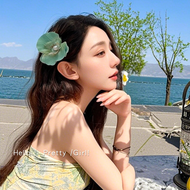 Butterfly Blue Edge clip para mujeres 2025 nuevo estilo de alto nivel flor lateral frange clip de pelo frente al mar clip de boca de pato clip de pelo toque