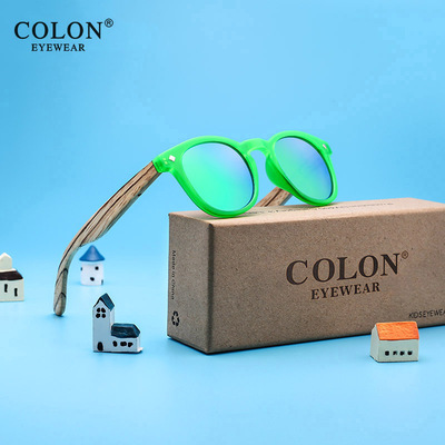 2021竹木兒童太陽鏡偏光炫彩男孩眼鏡圓形木制女孩米釘墨鏡