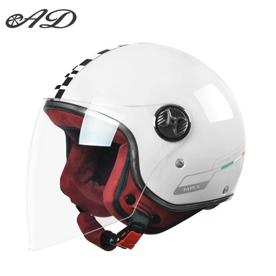 Motosiklet kaskı (dəbilqə) | Retro Half Helmet - 3c-certification-white-flag-anti-fog-long-mirror-thickened-suede-velvet-new-national-standard-class-a