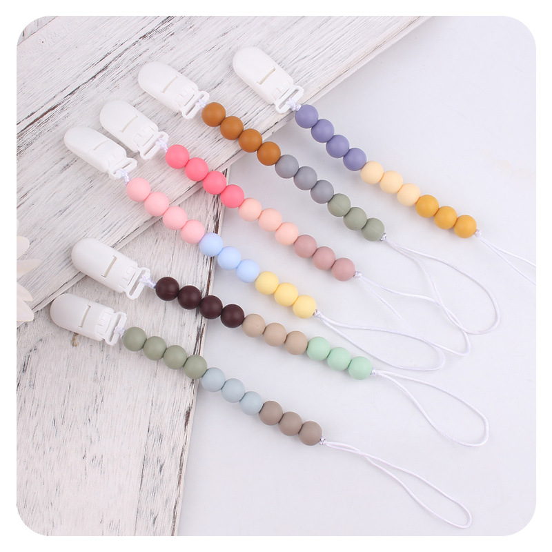 Productos para bebés Rainbow Silicone Beads Chubby Chain Calming Baby Silicone Beads Bite Gum Molars Anti-Falling Chain New
