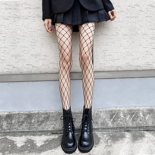 Cross-border high-elastic super-thin fishnet black silk female sexy one-piece fishnet pantyhose lace medium large mesh leggings 73