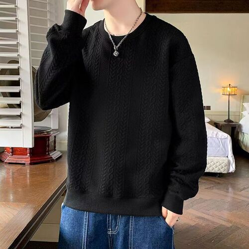 Casual Sweatshirt Trendy Versatile Brocade Crew Neck Top for Men Stylish Spring and Autumn Season