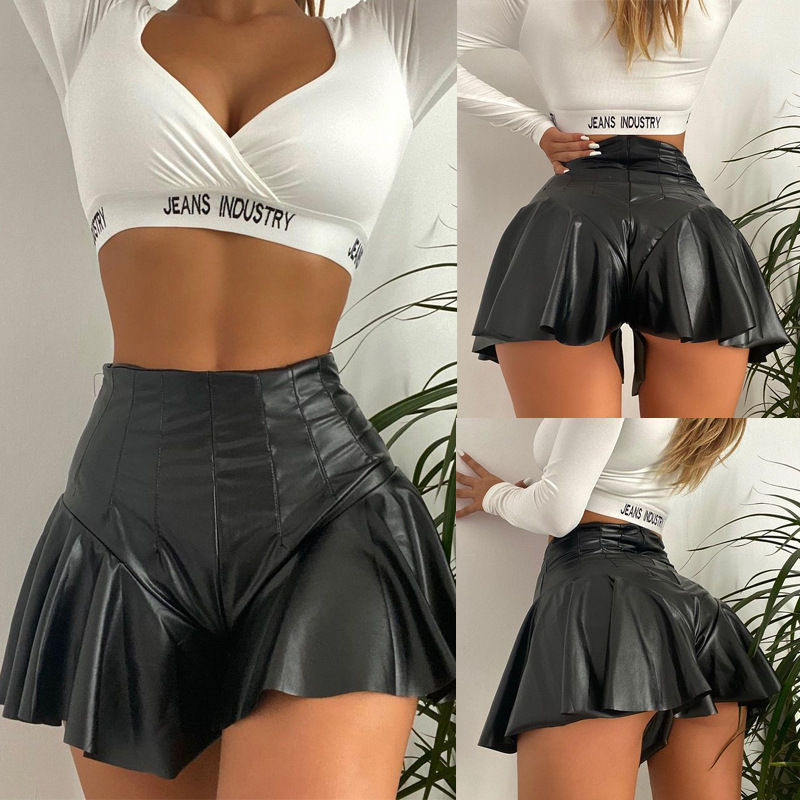 Cross-border supply of women's shorts Amazon PU leather sexy pants skirt hip A word hot pants autumn and winter new 2371