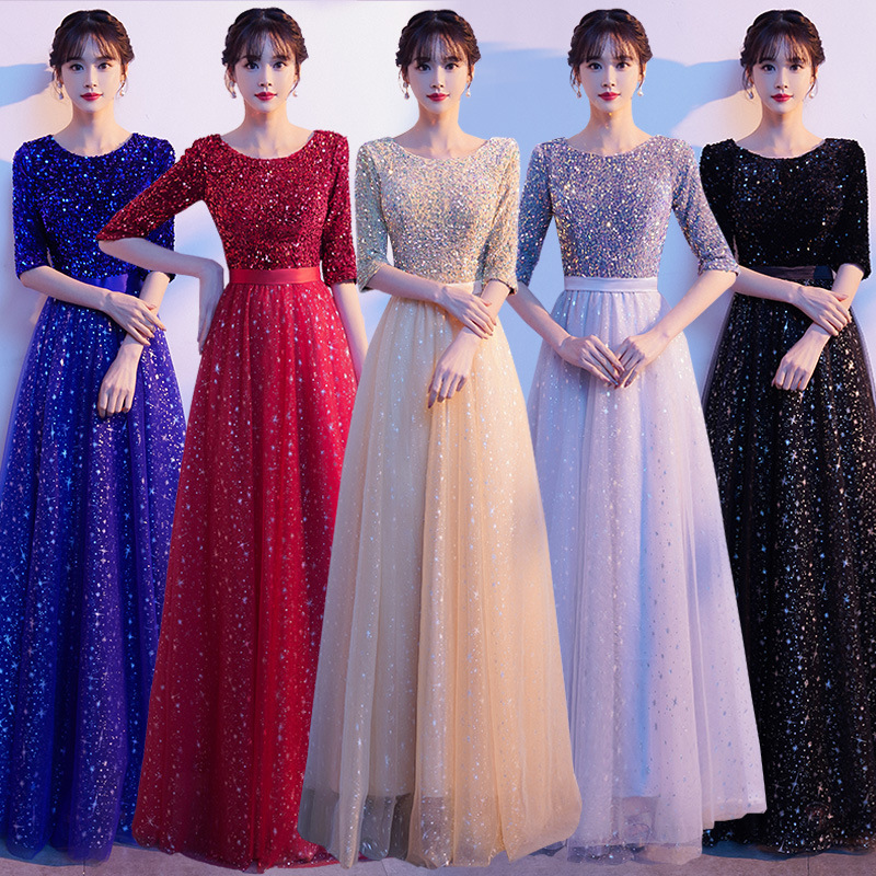 Starry Sky Evening Dress for Women, Choir Performance Costume for Women, 2025 Recital Elegant Solo Conductor Costume, Long Dress, Elegant