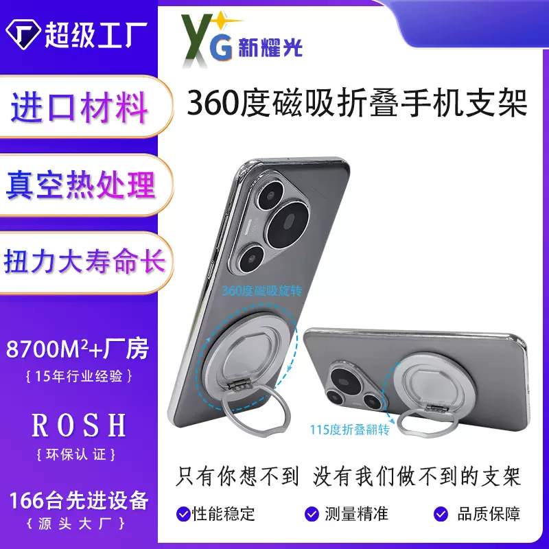 磁吸手机支架指环扣360度旋转铝合金桌面懒人环圆形折叠手机支架