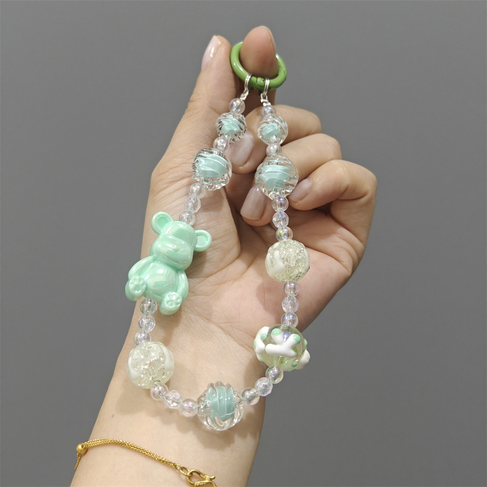 Nuevo colgante de cadena de teléfonos móviles de dibujos animados palomitas de maíz colgante de llavero creativo colgante de bolsas de perlas pintadas a mano