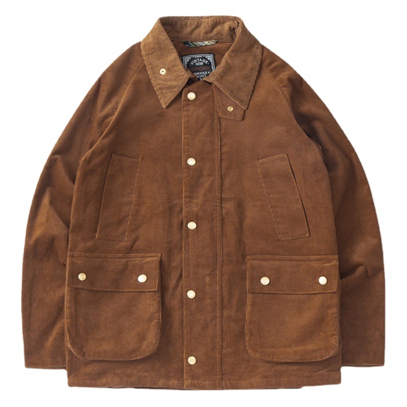 Otoño e Invierno ameikaji caza chaqueta de pana de los hombres de solapa engrosada multi-Bolsa de ropa de trabajo de color sólido capa superior al por mayor