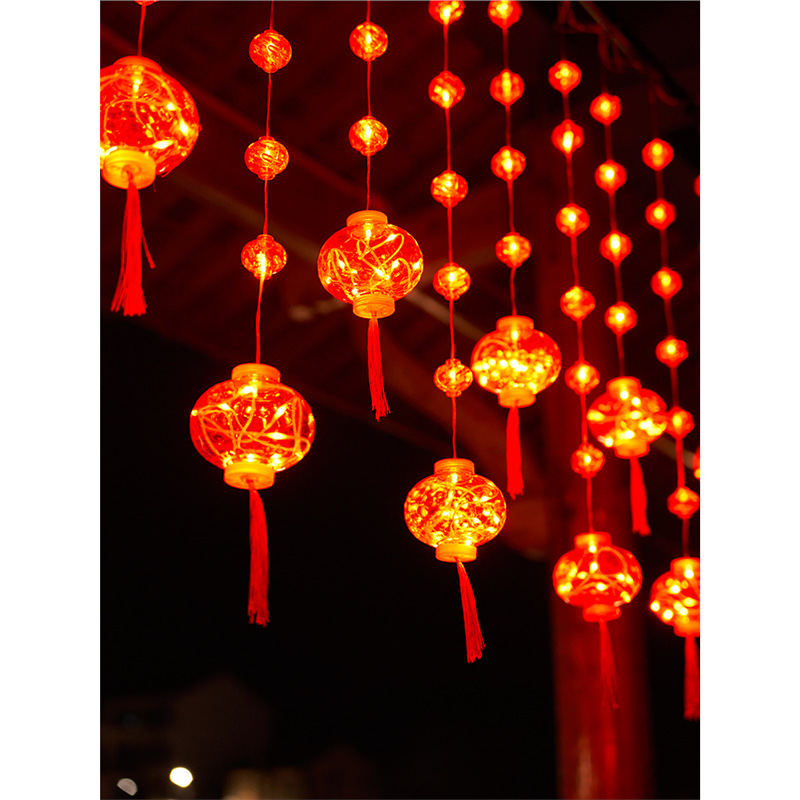 설날 빨간 랜턴 장식 장식 빛 작은 색 빛 번쩍이는 빛 끈 빛 새해 별 새해 장식 발코니 봄 축제 장식 홈