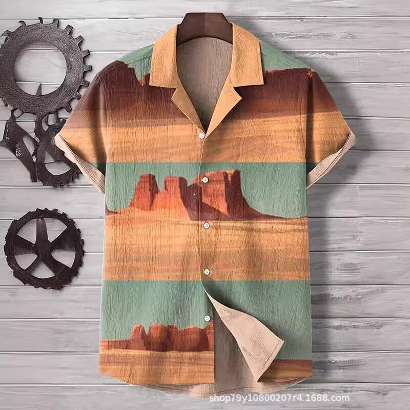 Four-way stretch fabric, popular 3D digital print, Hawaiian series, men's short-sleeve shirt, cross-border dropshipping
