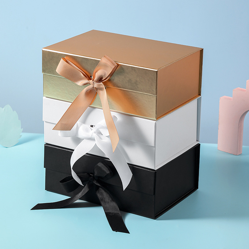 Amazon caliente venta plegable caja de regalo de una pieza arco caja de regalo color sólido Flip fiesta caja de regalo de fiesta