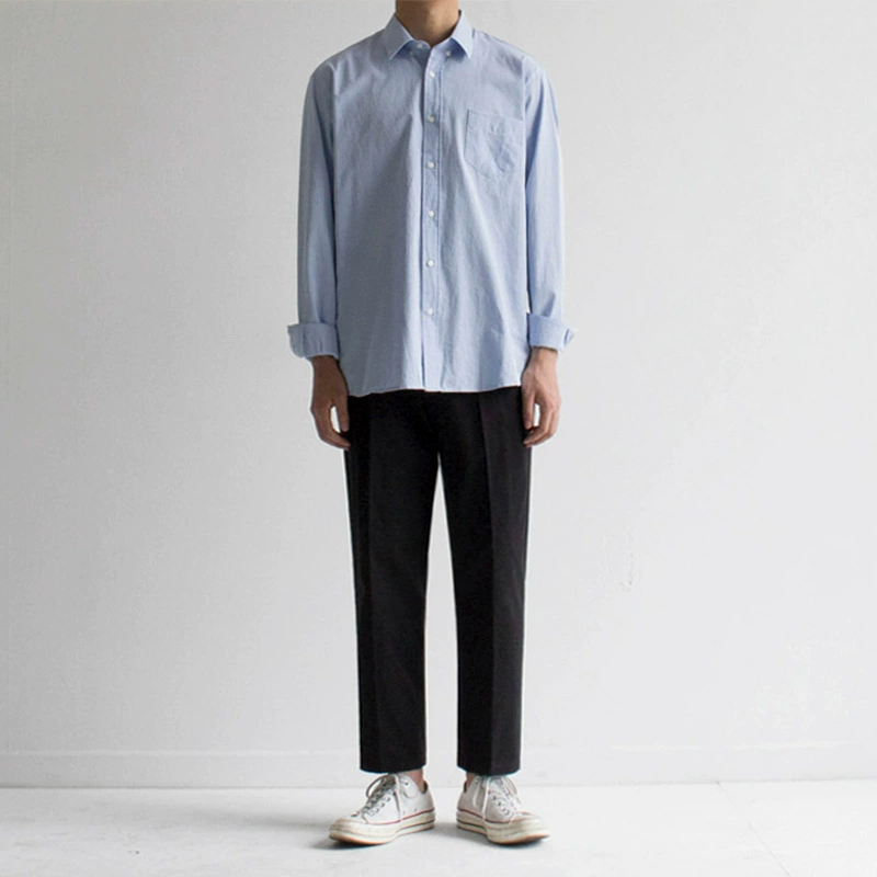 Новая Осенняя мужская однотонная Простая рубашка с лацканами MYQ, свободная рубашка с длинным рукавом, повседневная универсальная куртка, Топ