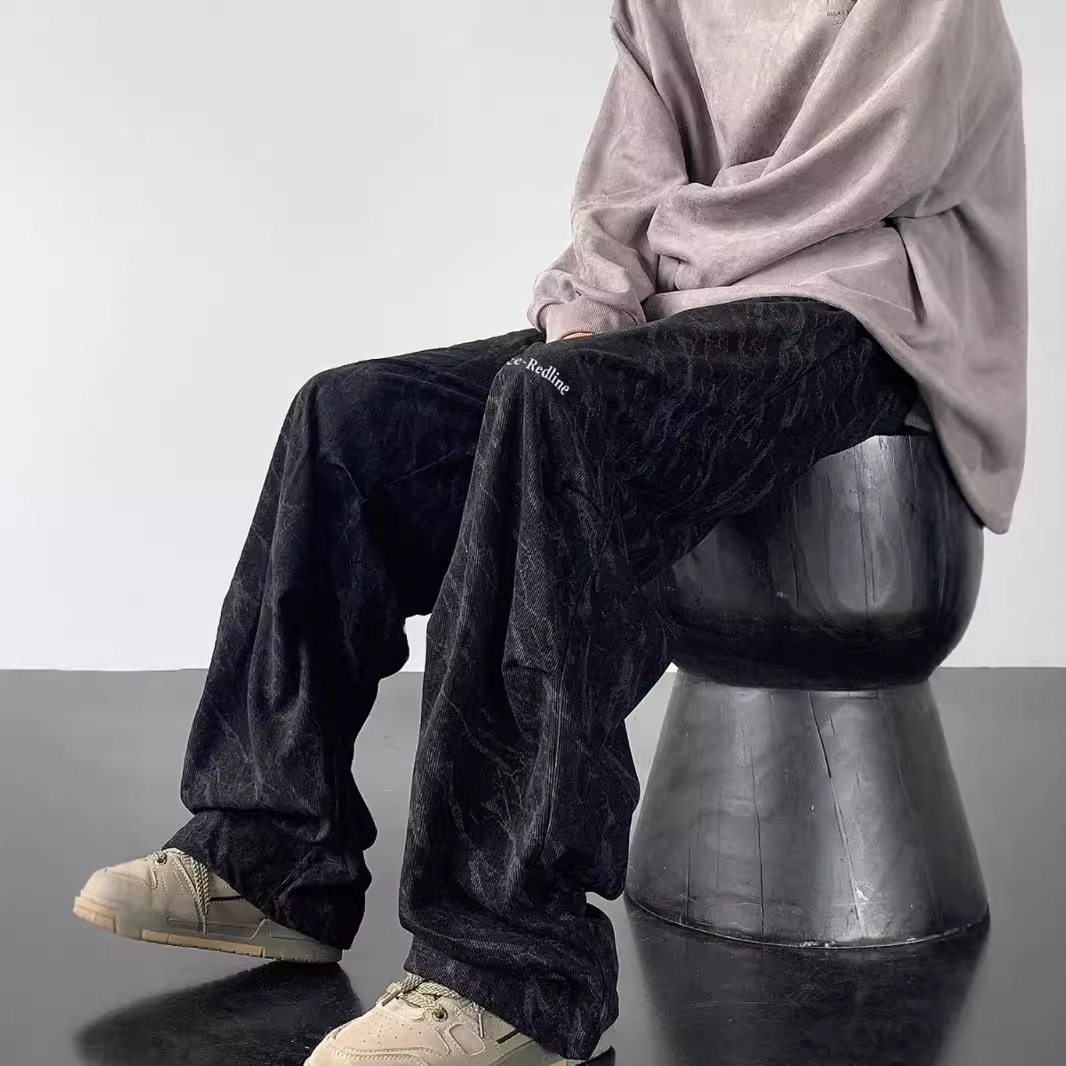 Black demi-season retro corduroy trousers
