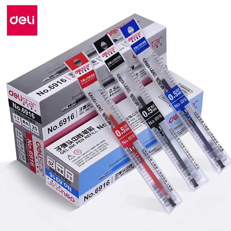 Special offer Deli pen refill 0.5mm gel pen refill bullet tip black office pen refill with cap 130mm
