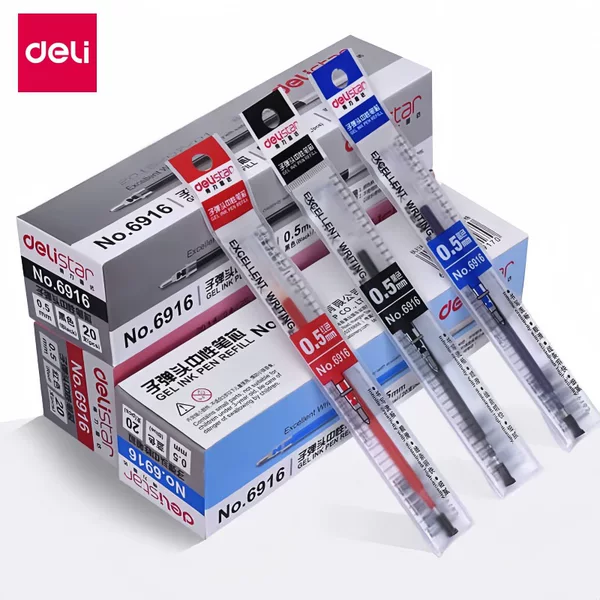Special offer Deli pen refill 0.5mm gel pen refill bullet tip black office pen refill with cap 130mm