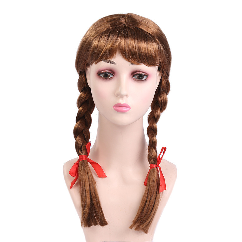 COS Annabelle Doll Character Style Play Wig Annabelle Ghost Baby Brown Double Braid Children's Wig