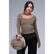 V 20402 U Neck Long Sleeve Wrinkle Top Ҭ���������� �羳ר