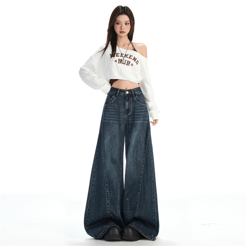 Oversized Hem Jeans for Women 2025 Autumn and Winter New Loose Slimming Look Loose Wide-Leg Pants