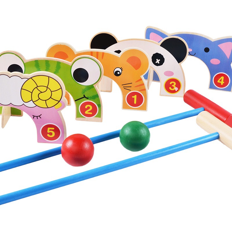 Juego de croquet para niños, pelota de croquet, deportes al aire libre, parque al aire libre, juguetes educativos de madera, juegos interactivos entre padres e hijos, juguetes de madera