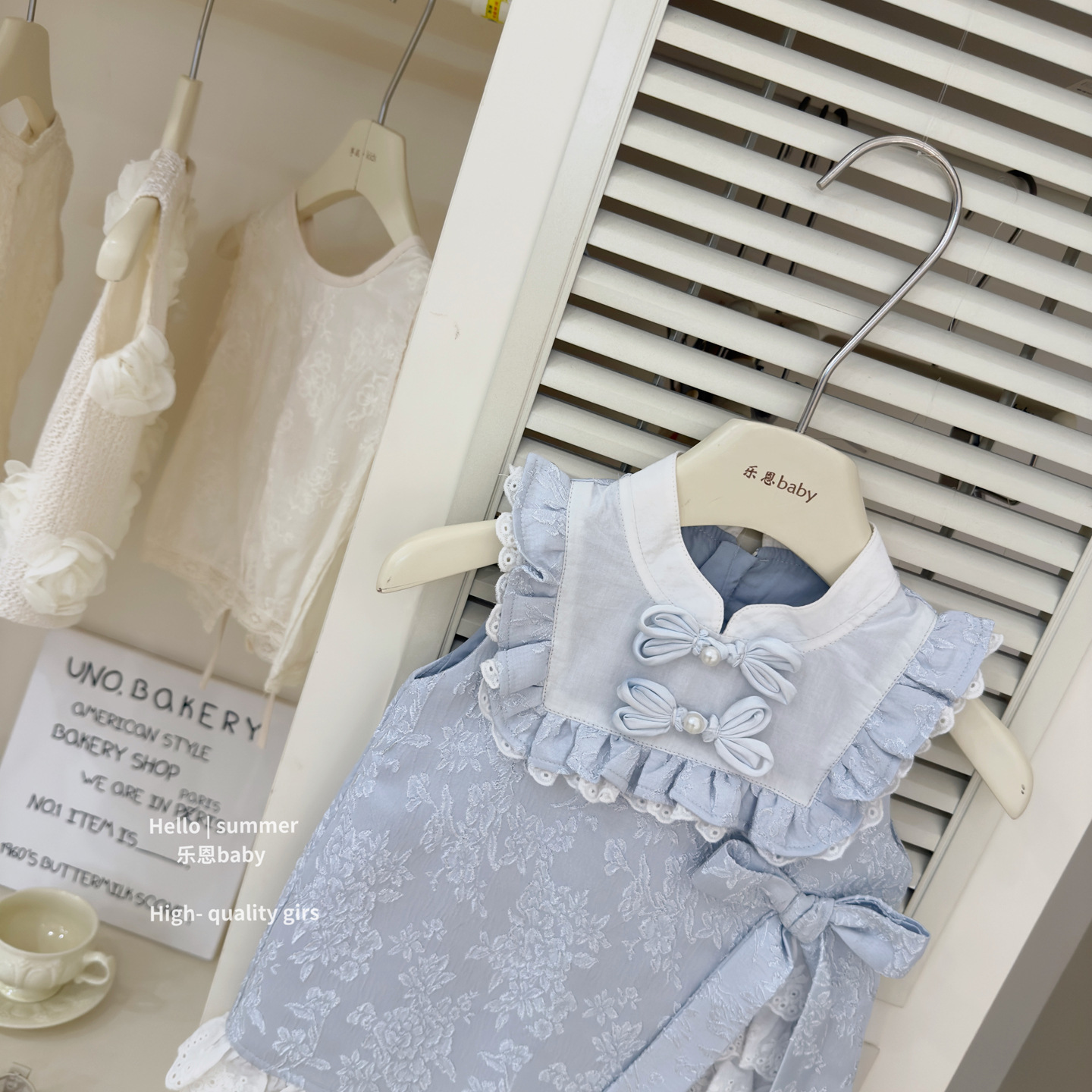 [Ropa para niños Le En] Vestido cheongsam de encaje azul de verano para niñas de alta calidad original Vestido de chaleco de moda occidental