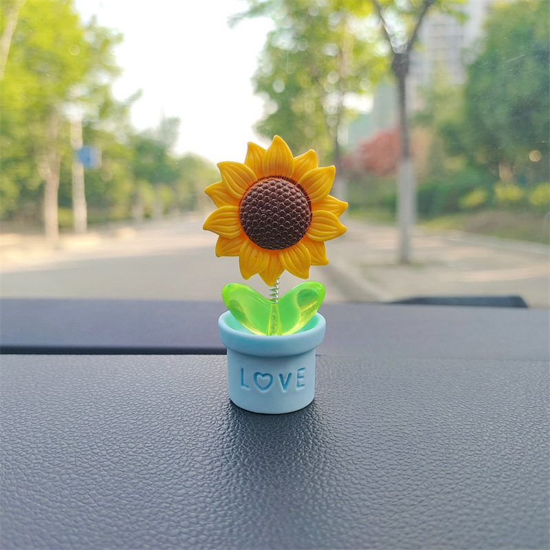 Cute girasol de dibujos animados adornos de automóviles frescos flores en maceta consola central de automóviles decoración de automóviles eléctricos