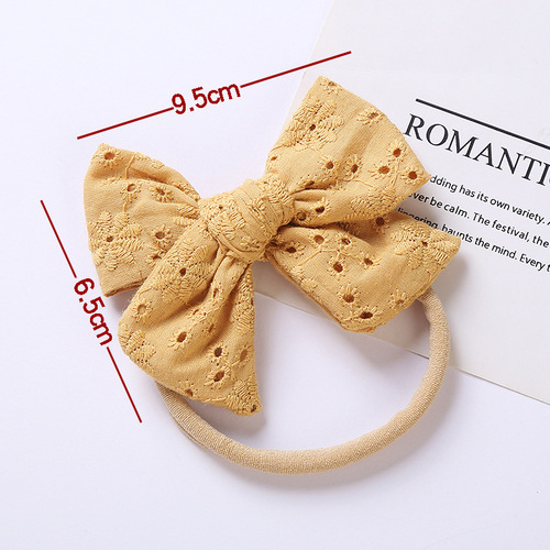 European and American children's headwear, new baby exquisite cotton embroidered bow nylon headband baby seamless headwear