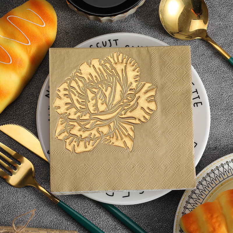 Hot Stamping Three-Dimensional Relief Napkin Rose Series Square Paper Restaurant Hotel Party Special Printed Cross-Border Napkin