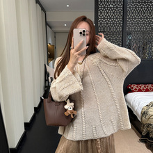醺然织梦~2025秋冬季奶茶色高级感韩系上衣 手工钩花慵懒感毛衣女