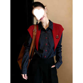 2026早春新品牛仔披肩衬衫女复古设计感显瘦通勤日常简约长袖上衣
