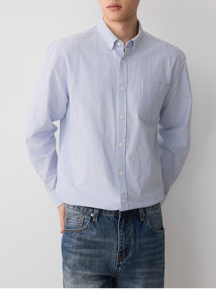 Áo sơ mi nam Oxford sọc xanh dài tay cotton — sọc xanh chi tiết 16