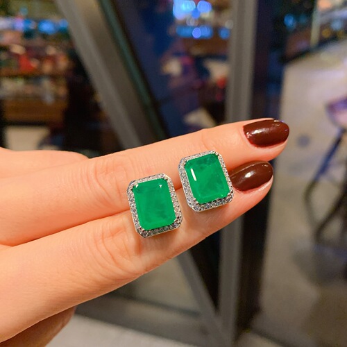 Zhuang Sheng Sheng Jewelry Simulated Emerald Ring and Necklace Set Creative Style Full Diamond Heavy Setting Main Stone 8*12