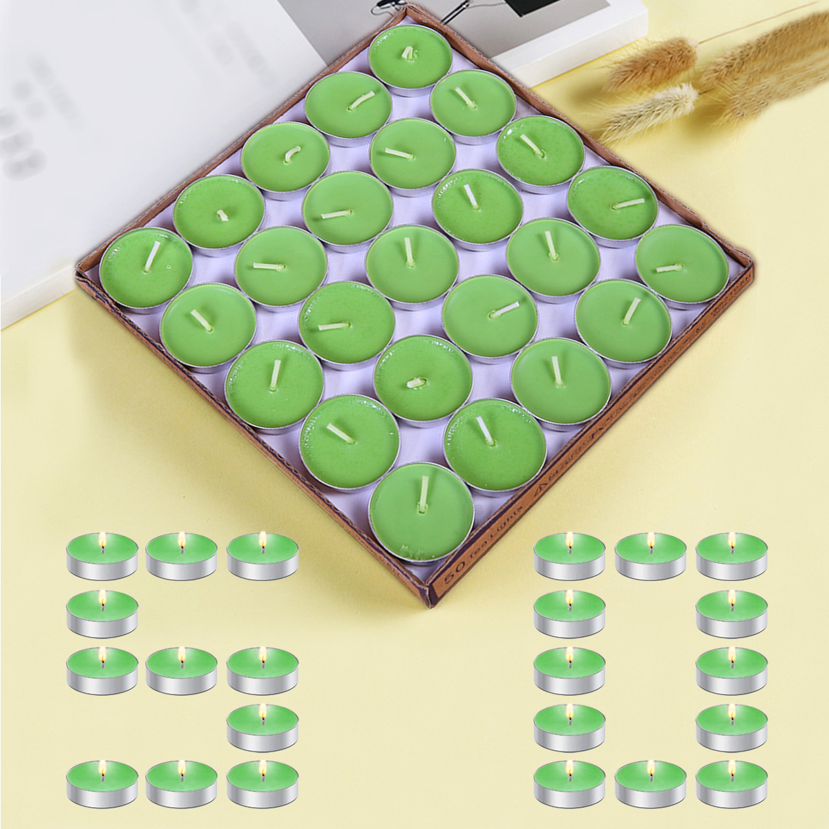 Fabricantes al por mayor círculo de vela de banana cumpleaños romántica atmósfera sin humo decoración de boda lámpara de té velas pequeñas