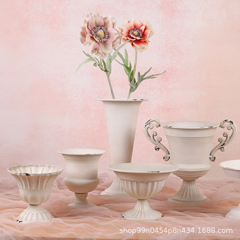 Vintage blanco vintage florero estilo europeo florero boda banquete Hotel decoración del hogar tienda de flores floral