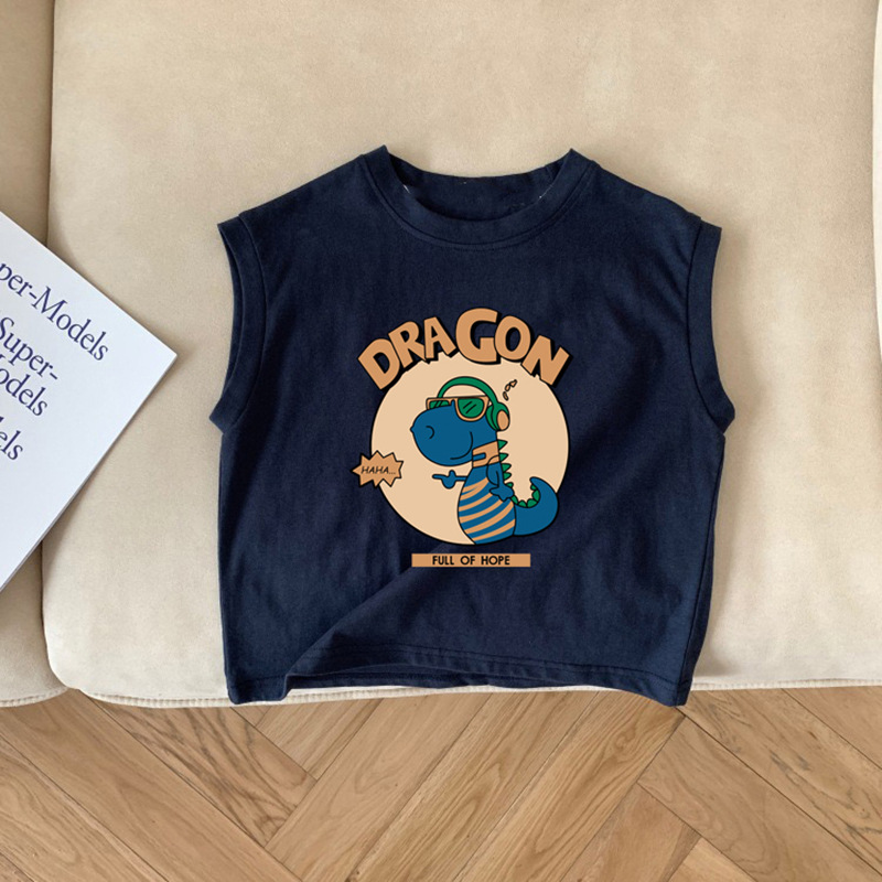 Camiseta sin mangas para niños de algodón puro bebé camiseta 2024 nuevo versátil de dibujos animados niños y niñas chaleco Top verano