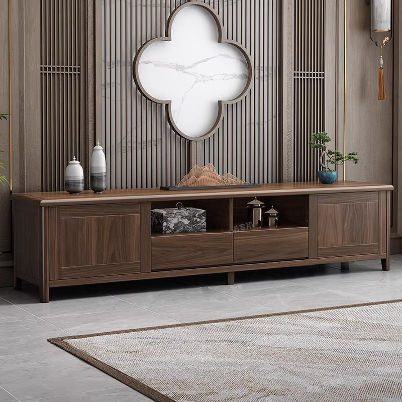 Black Walnut Tv Cabinet Modern Minimalist Living Room Home Small Apartment Storage Cabinet Wall-To-Ceiling Solid Wood Cabinet