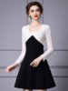 A-line dress， socialite temperament， nail diamond high waisted dress， short style