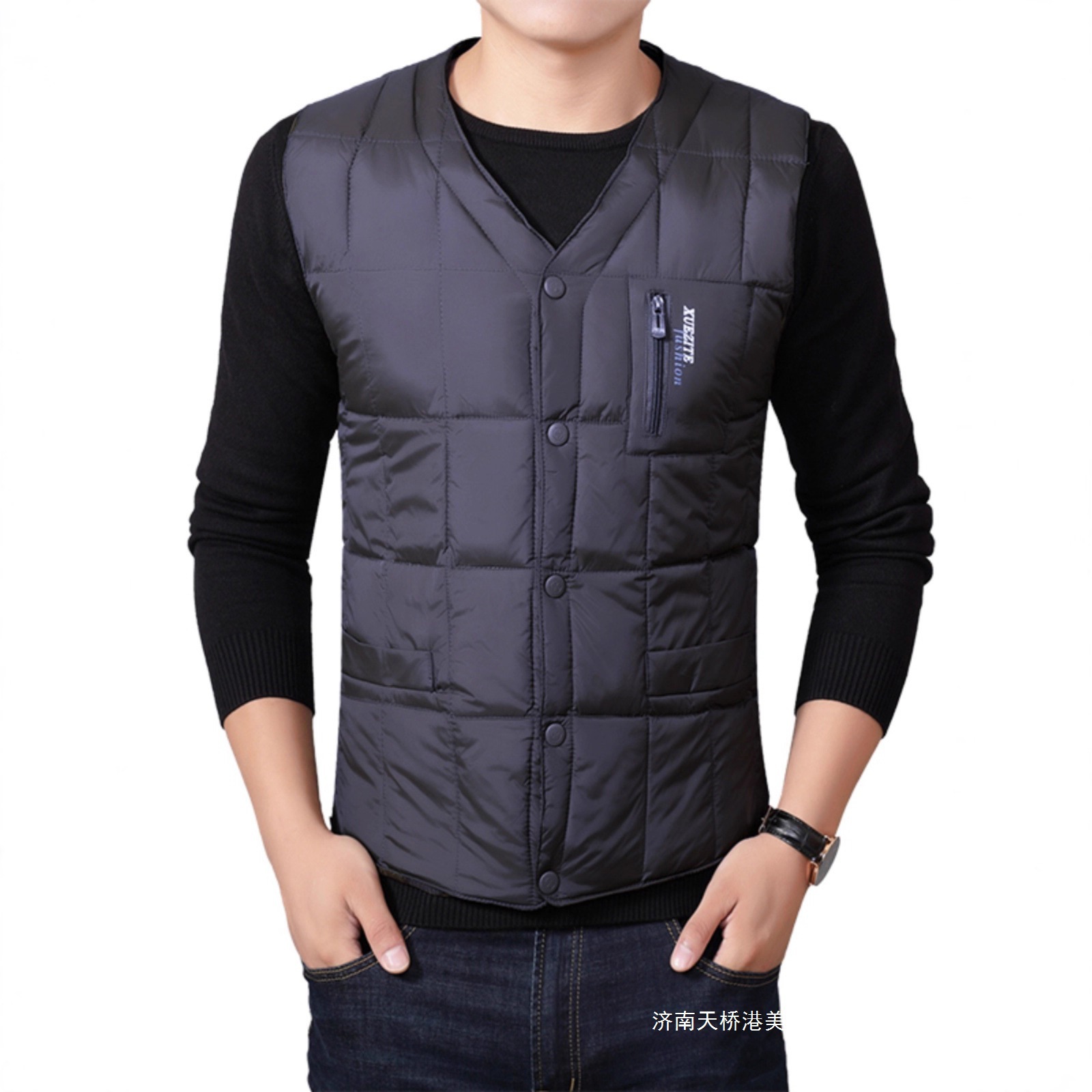 断码羽绒马甲男秋冬爸爸装中老年保暖厚背心贴身内胆大码坎肩黑色