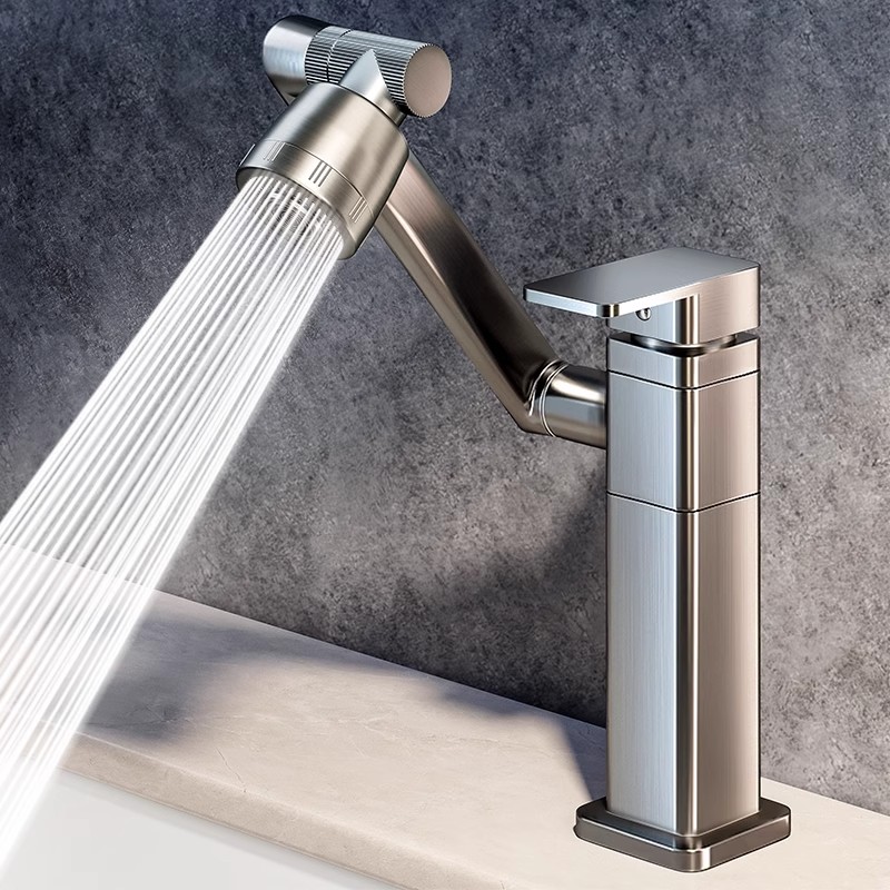 Gun Gray All-Copper Washbasin Hot and Cold Faucet Washbasin Bathroom Universal Mechanical Arm Washbasin Faucet